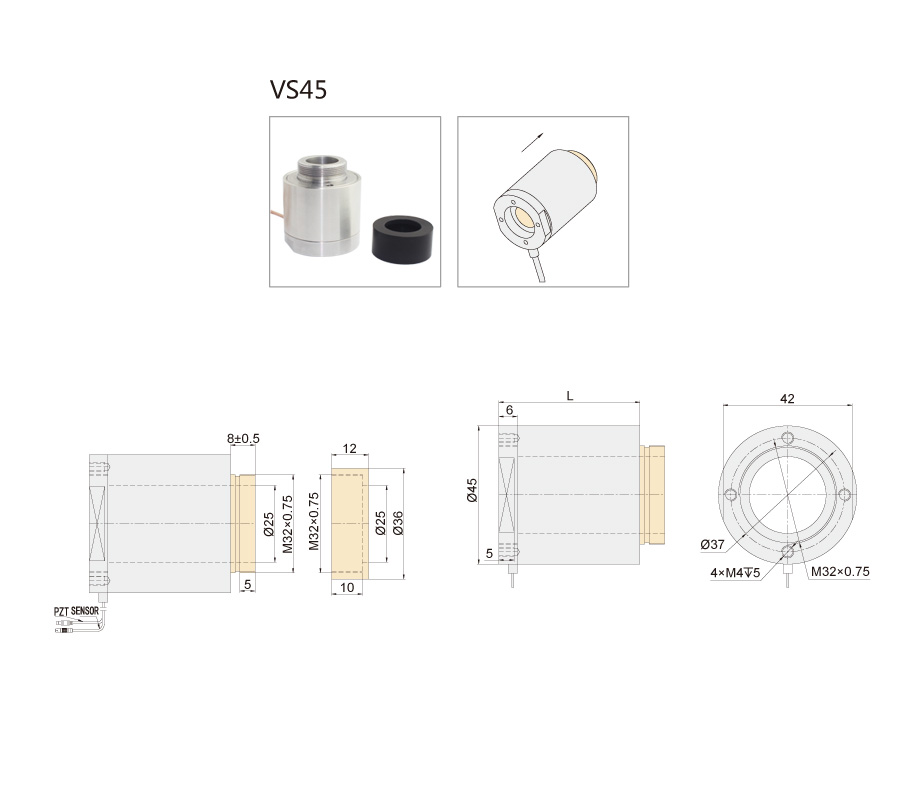 Преднагруженный кольцевой пьезоактуатор VS45 с центральным отверстием ⌀ 25 мм 