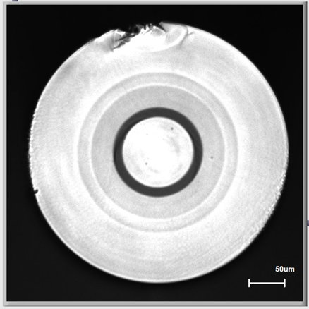 Торец сколотого волокна 20/100/400 мкм