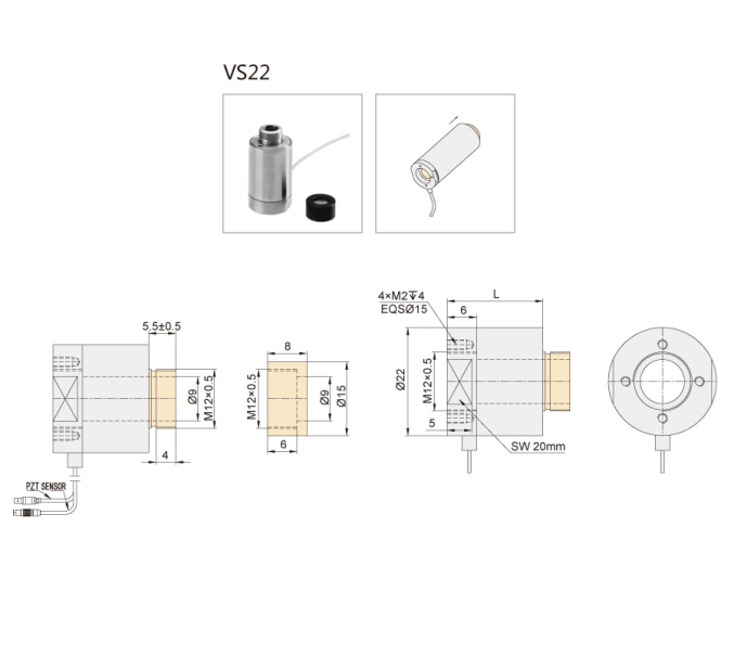 Преднагруженный кольцевой пьезоактуатор VS22 с центральным отверстием  ⌀ 9 мм
