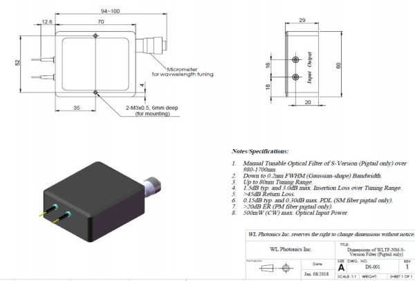 Узкополосный перестраиваемый оптический фильтр 1060 - 1600 нм