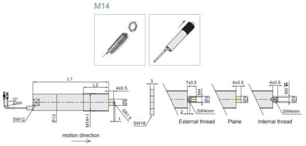 Пьезоактуатор FPSt150 с внешней резьбой М14