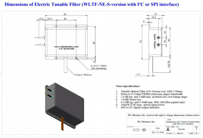 Узкополосный перестраиваемый оптический фильтр 1060 - 1600 нм