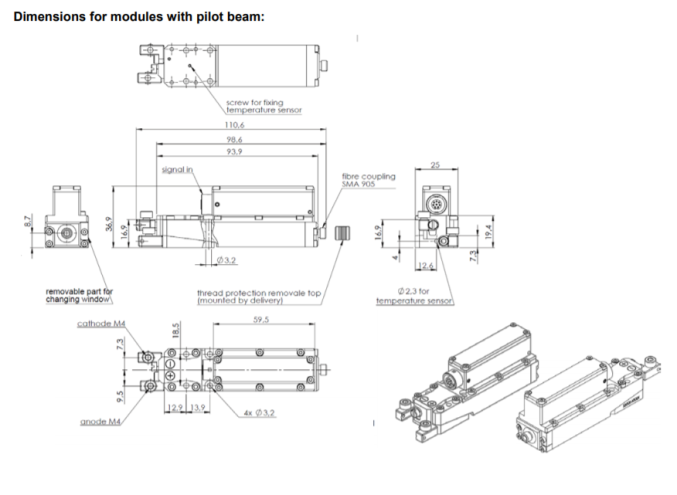808 нм 25 Вт диодный лазер FL-LM2047-25-808-200 с пилотным лучом и диодным сенсором