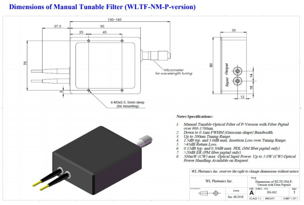 Узкополосный перестраиваемый оптический фильтр 1060 - 1600 нм