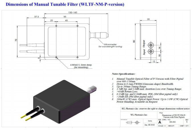 Узкополосный перестраиваемый оптический фильтр 1060 - 1600 нм