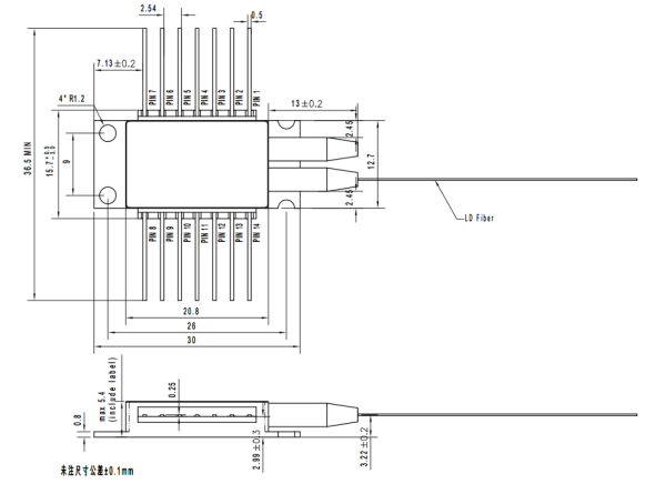 Лазерный диод накачки 980 нм, 400/520/700 мВт, 14-контактный корпус (одиночный чип)