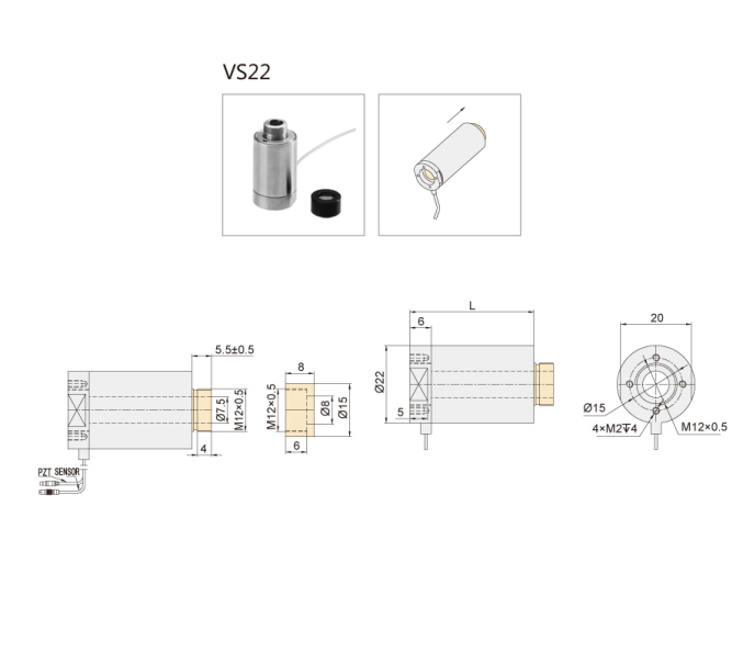 Преднагруженный кольцевой пьезоактуатор VS22 с центральным отверстием  ⌀ 7,5 мм