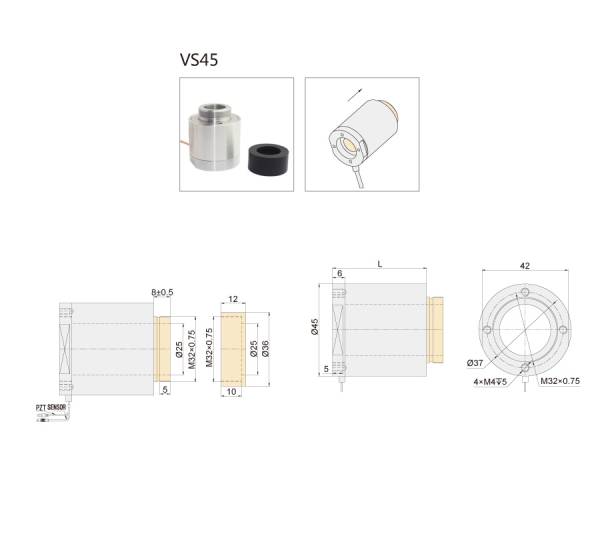 Преднагруженный кольцевой пьезоактуатор VS45 с центральным отверстием ⌀ 25 мм 