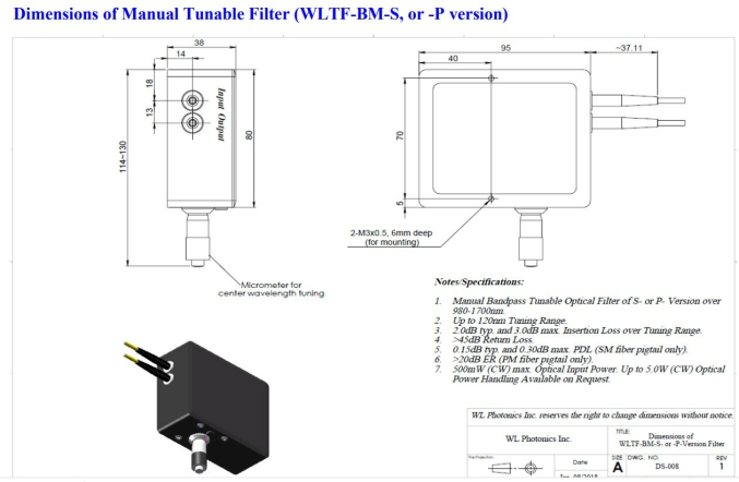 Перестраиваемый полосовой оптический фильтр 1060 - 1600 нм