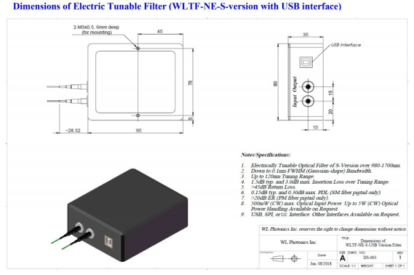 Узкополосный перестраиваемый оптический фильтр 1060 - 1600 нм